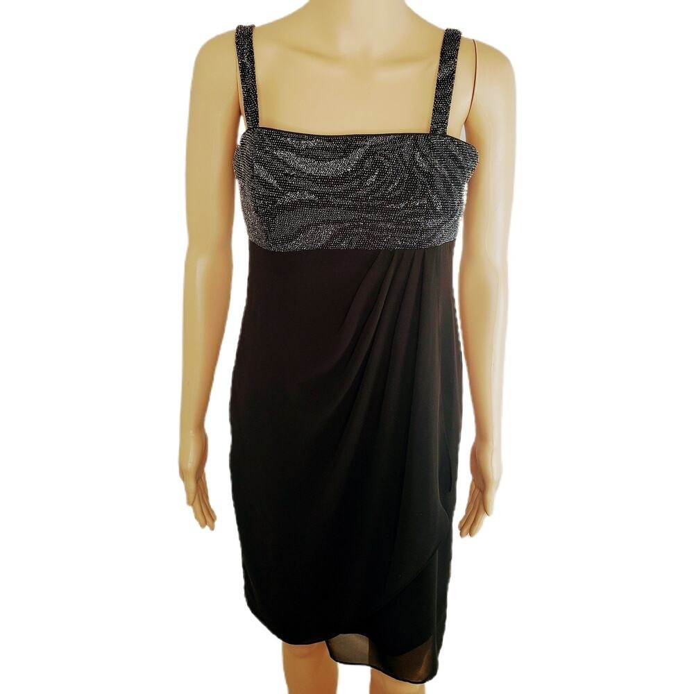 R&M‎ Richards Black Cocktail Evening Midi Dress Size Talle 4 Petite